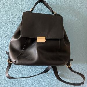 Forever 21 Black Faux Leather Top-Handle Backpack with Gold Accent